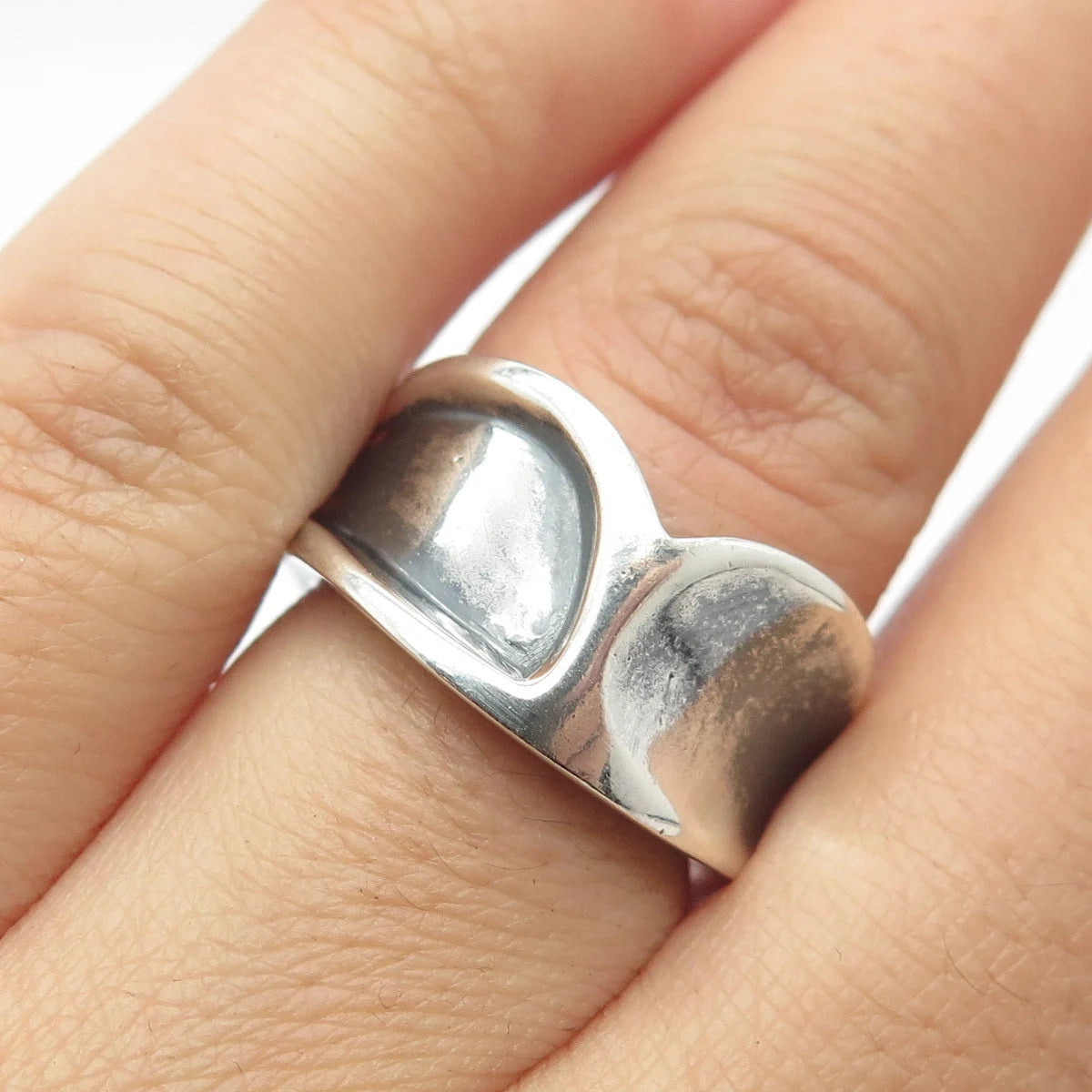 925 Sterling Silver Vintage Concave Ring Size 5.5