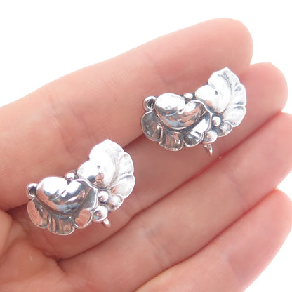 GEORG JENSEN 925 Sterling Silver Vintage Denmark Floral Screw Back Earrings #50A