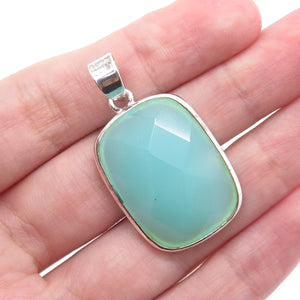 925 Sterling Silver Vintage Cushion-Cut Blue Chalcedony Charm Pendant