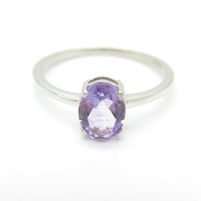 DAZZLERS 925 Sterling Silver Real Oval-Cut Amethyst Ring Size 9