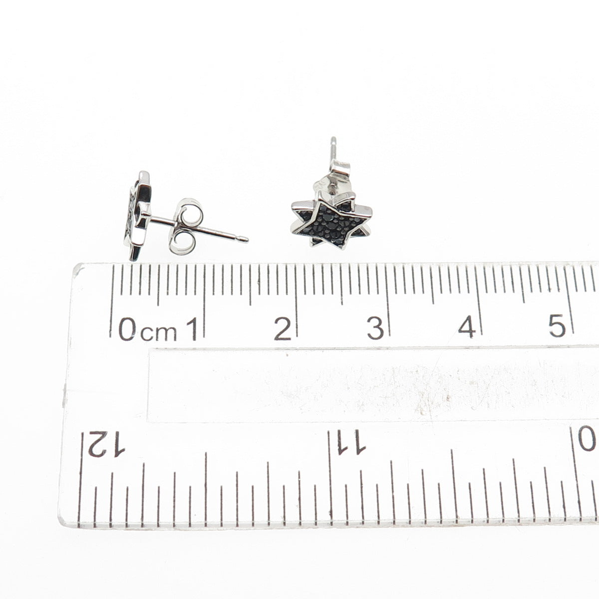 925 Sterling Silver Round-Cut Black C Z North Star Stud Earrings