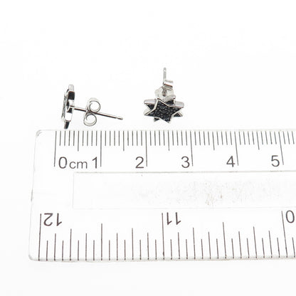925 Sterling Silver Round-Cut Black C Z North Star Stud Earrings