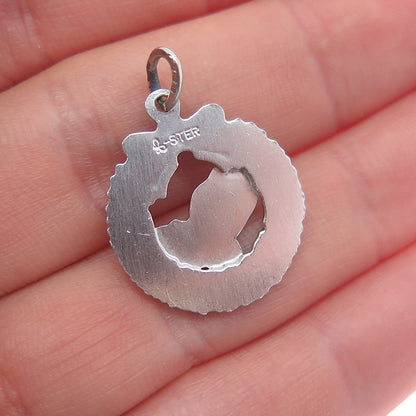 BEAU 925 Sterling Silver Vintage Enamel Christmas Wreath Praying Hands Pendant