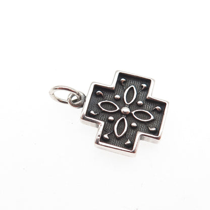 925 Sterling Silver Vintage Floral Cross Oxidized Mini Charm Pendant