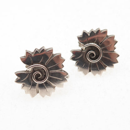 Georg Jensen 925 Sterling Silver Vintage Denmark Floral Screw Back Earrings #102