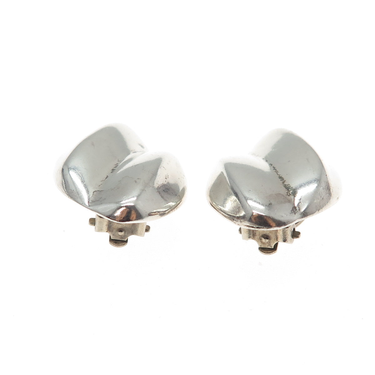 925 Sterling Silver Vintage Mexico Modernist Petal Clip On Earrings
