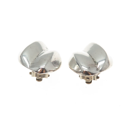 925 Sterling Silver Vintage Mexico Modernist Petal Clip On Earrings