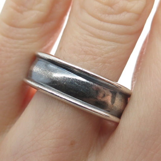 925 Sterling Silver Vintage Modernist Oxidized Band Ring Size 9.25