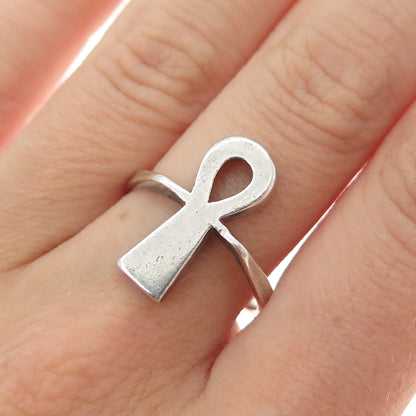 925 Sterling Silver Vintage Egyptian Ankh Oxidized Ring Size 6.5