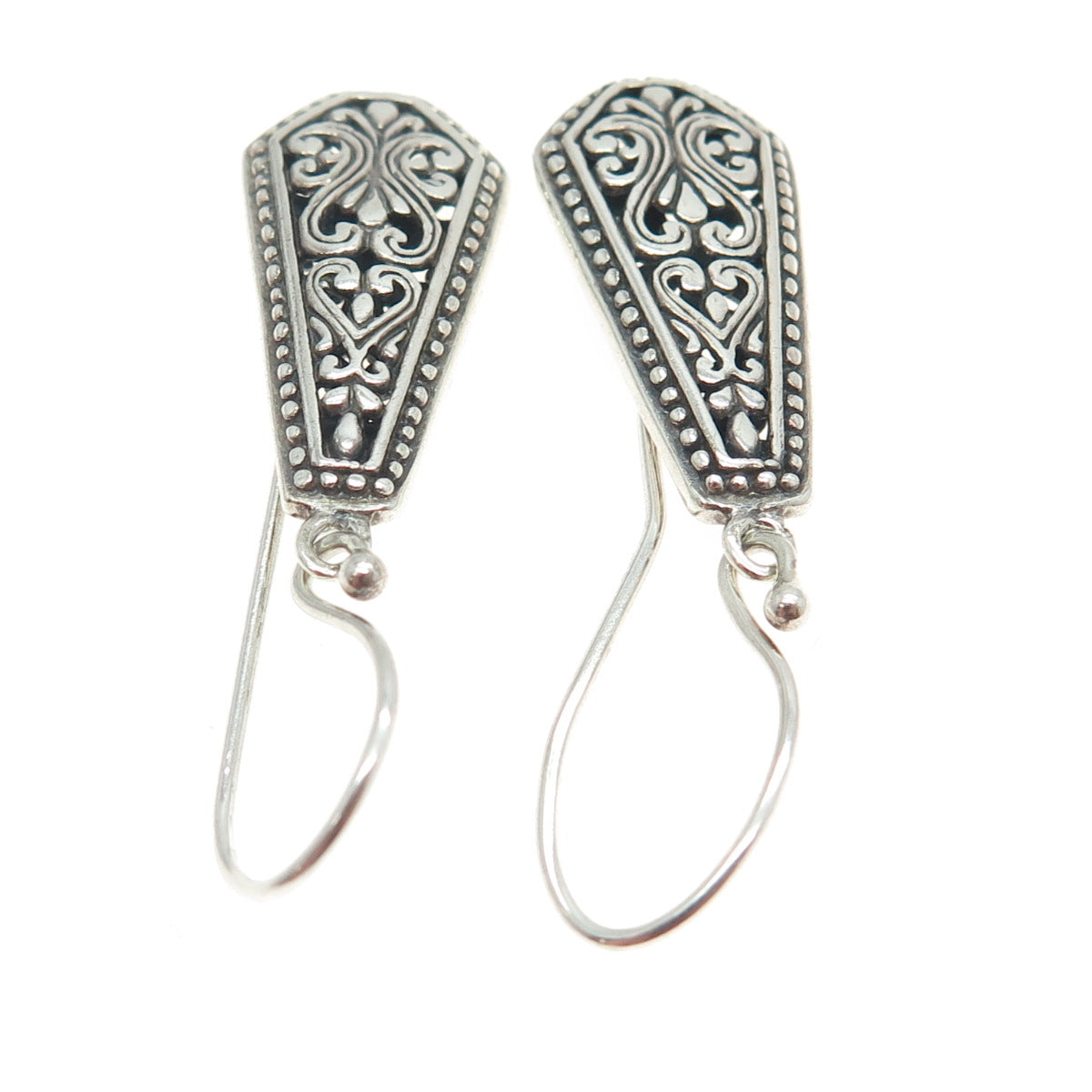 925 Sterling Silver Vintage Ornate Floral Teardrop Dangling Earrings