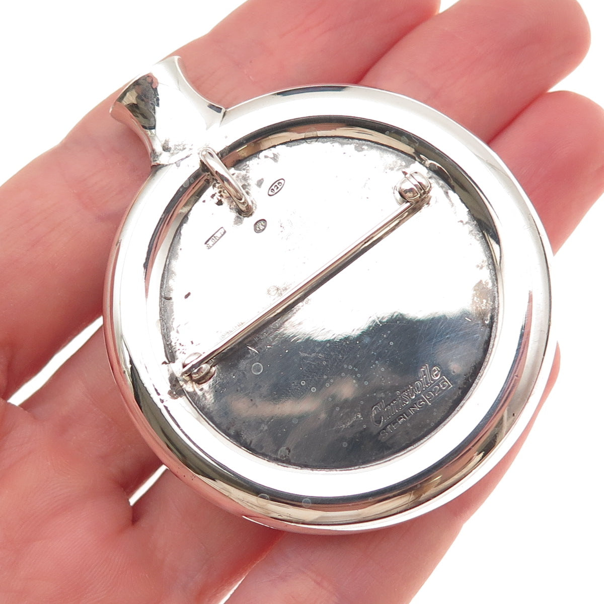 Christofle 925 Sterling Silver Vintage Flask Pin Brooch / Pendant