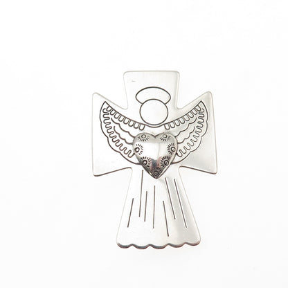 CAROLYN POLLACK 925 Sterling Silver Vintage Guardian Angel Cross Pin Pendant