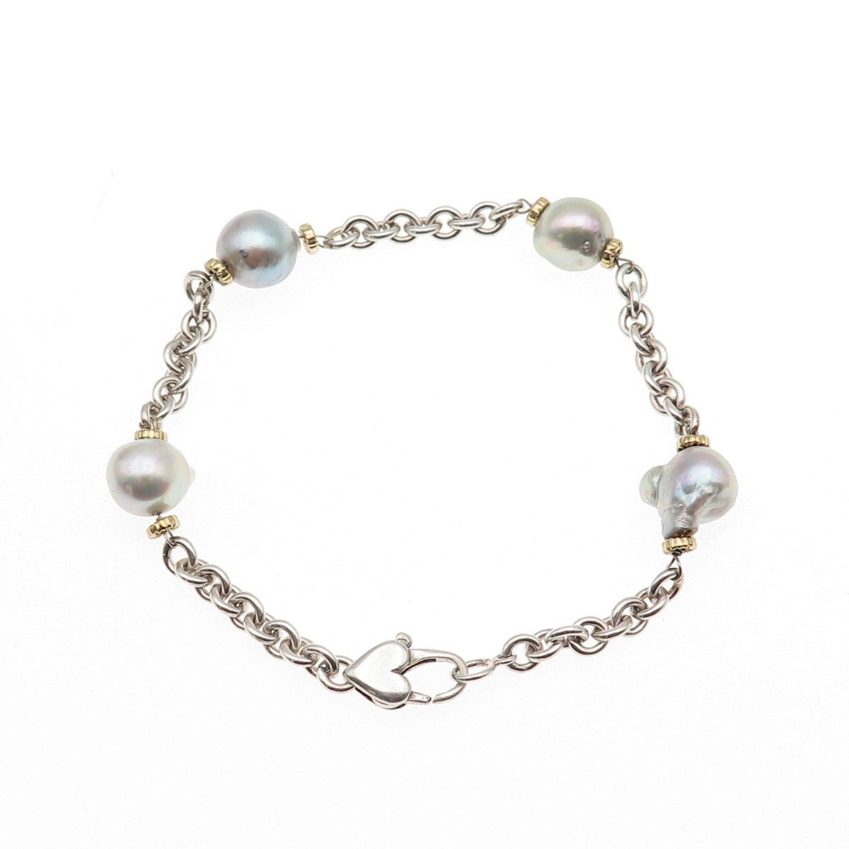 925 Sterling Silver 14K Gold Vintage Real Pearl By The Yard Bracelet 7.75"