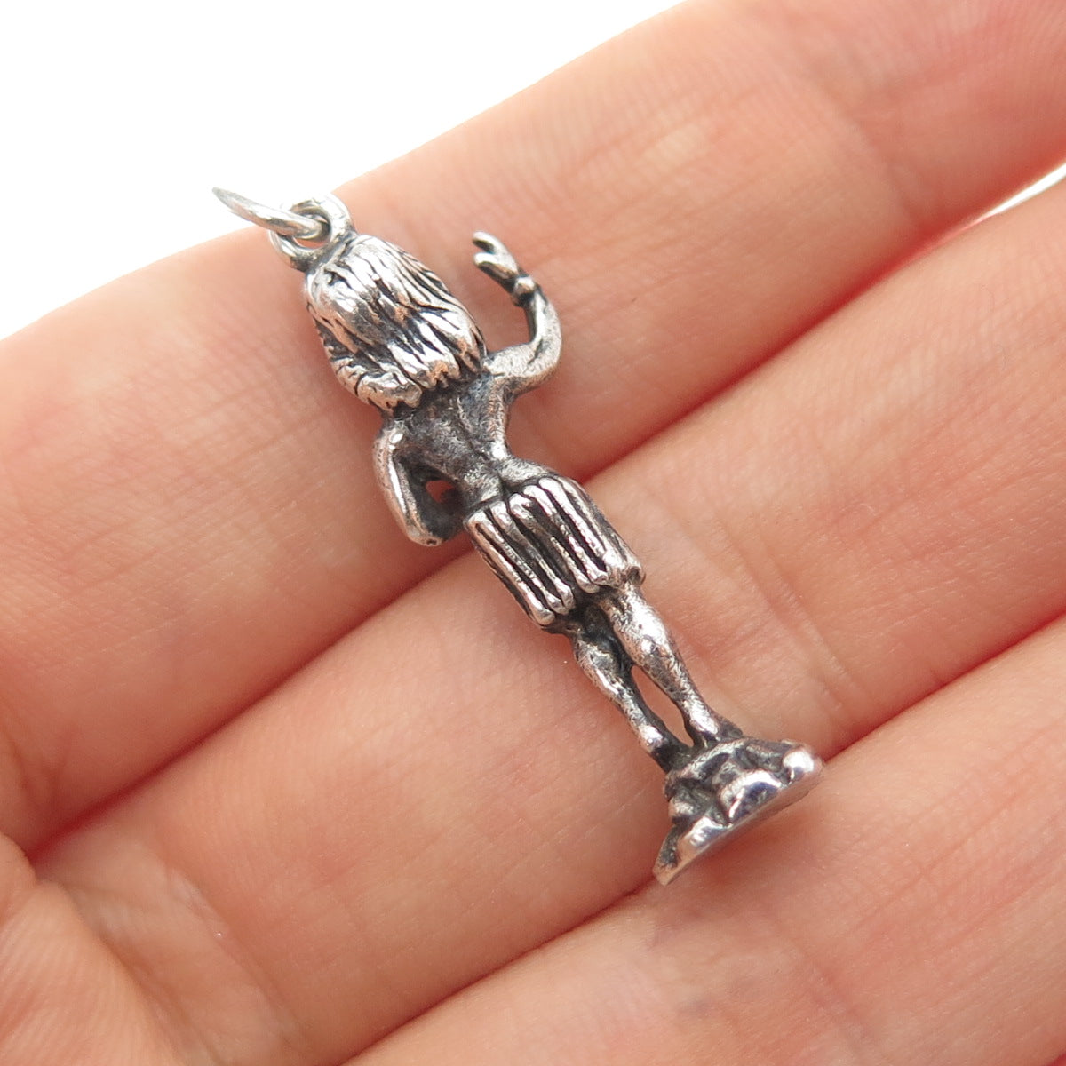 925 Sterling Silver Vintage Hula Dance Oxidized Charm Pendant