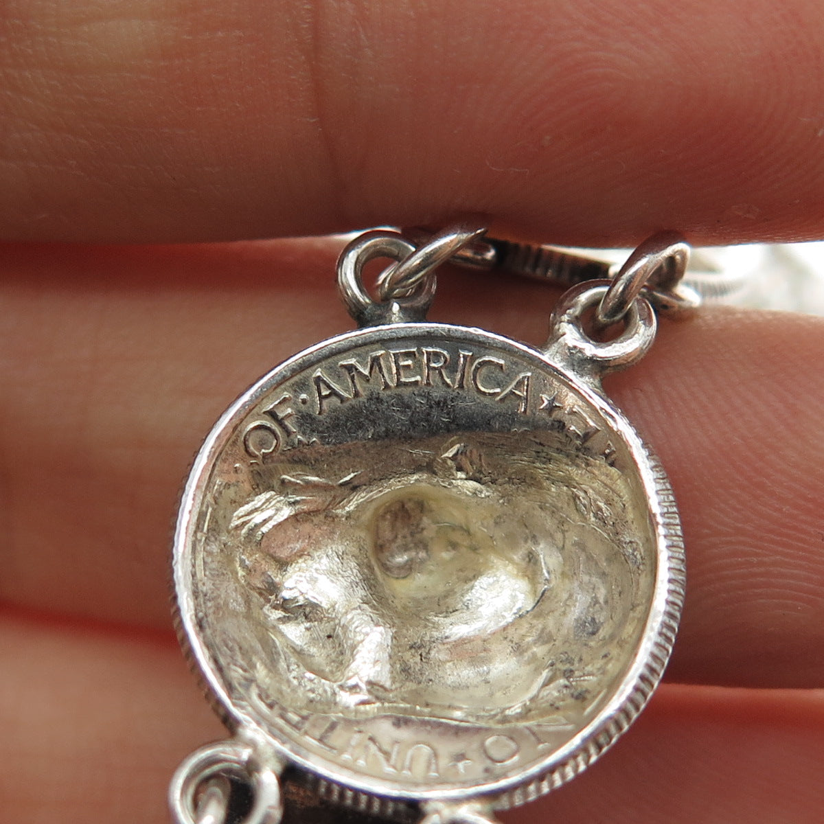 925 & 900 Silver Antique 1916-1945 One Mercury Dime Repousse Coin Bracelet 7.25"