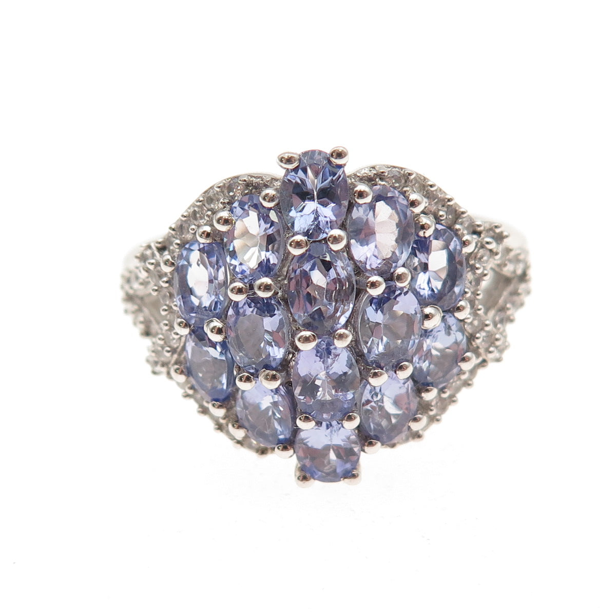 Chuck Clemency 925 Sterling Silver Real Tanzanite & White Topaz Ring Size 8