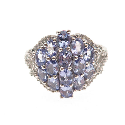 Chuck Clemency 925 Sterling Silver Real Tanzanite & White Topaz Ring Size 8