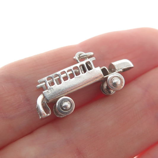 925 Sterling Silver Antique Art Deco School Bus Minimalist 3D Charm Pendant