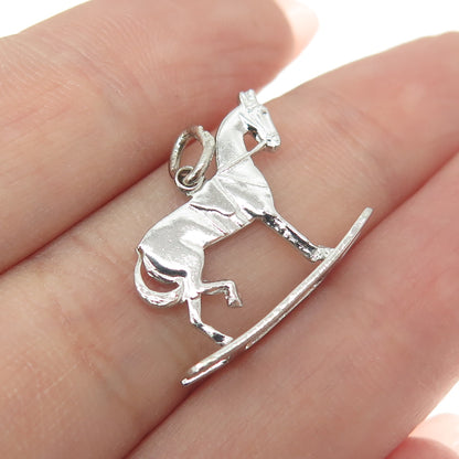 925 Sterling Silver Antique Art Deco Rocking Horse Minimalist Charm Pendant