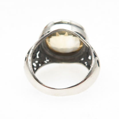 925 Sterling Silver Vintage Real Citrine Butterfly Oxidized Ring Size 6