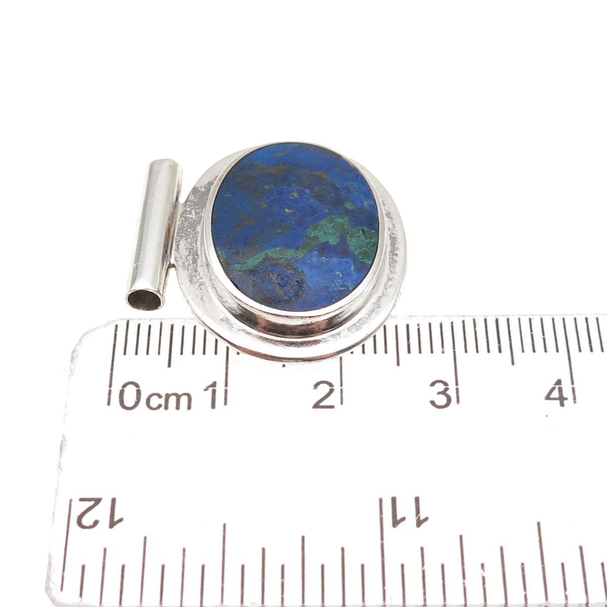 925 Sterling Silver Vintage Real Azurite Modernist Oxidized Slide Pendant