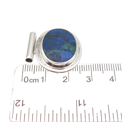 925 Sterling Silver Vintage Real Azurite Modernist Oxidized Slide Pendant