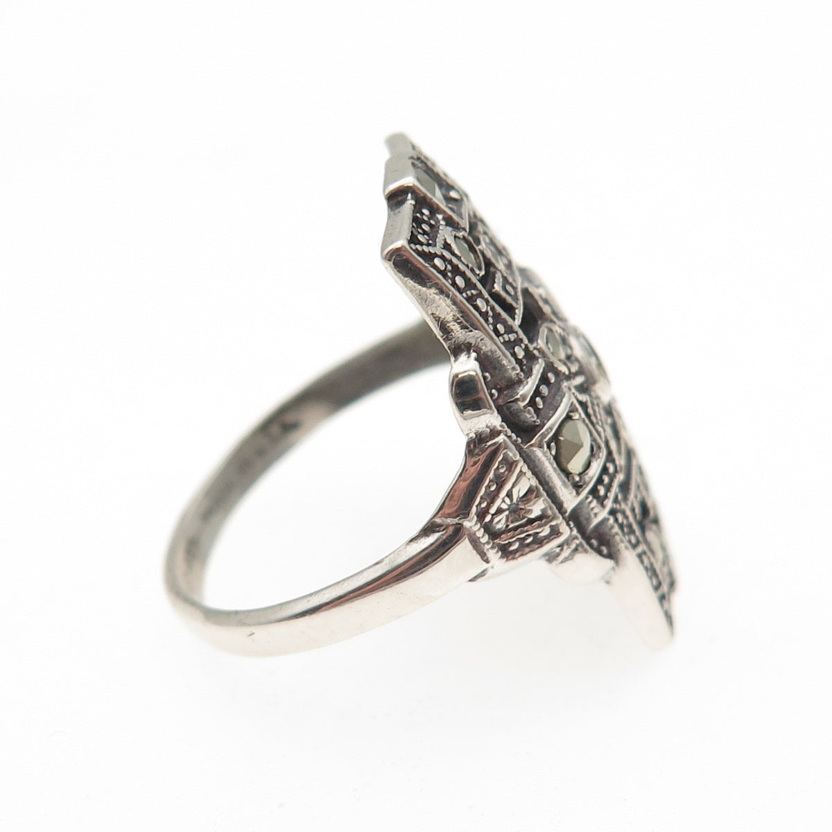 UNCAS Sterling Silver Antique Art Deco Real Marcasite Oxidized Ring Size 5.25