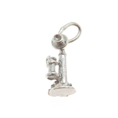 925 Sterling Silver Vintage Candlestick Retro Telephone Minimalist Charm Pendant