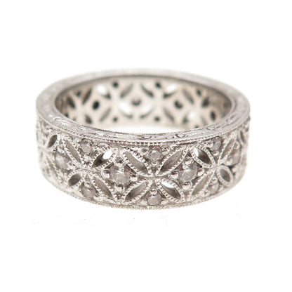 925 Sterling Silver Round-Cut C Z Floral Band Ring Size 8.25