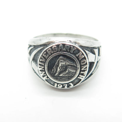 925 Sterling Silver Vintage 1973 Anniversary Month Signet Ring Size 7