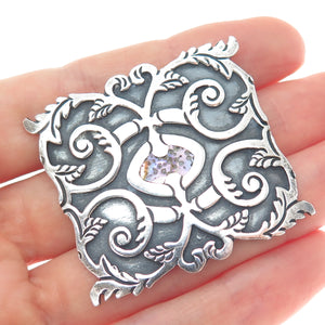 925 Sterling Silver Vintage Real Abalone Shell Floral Leaf Oxidized Pin Brooch