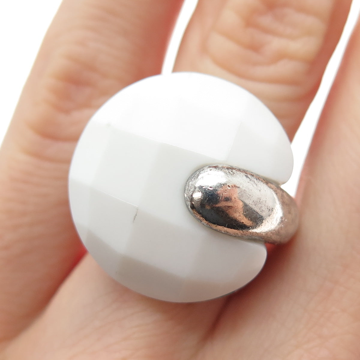 JCM Jacmel Mauritius Sterling Silver Vintage Italy Real White Onyx Ring Size 5.5
