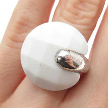 JCM Jacmel Mauritius Sterling Silver Vintage Italy Real White Onyx Ring Size 5.5