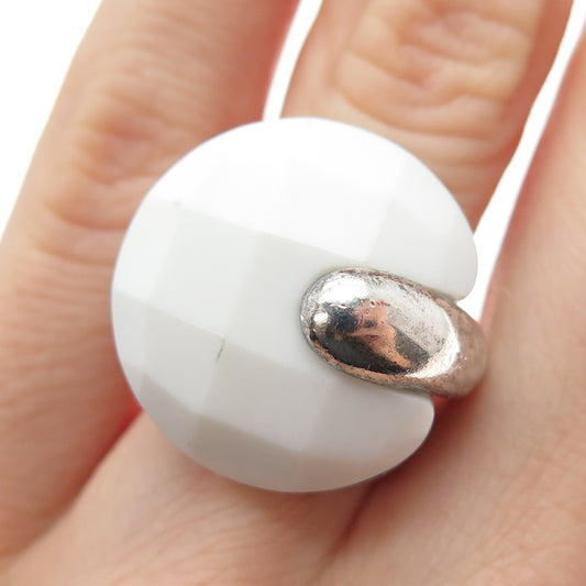 JCM Jacmel Mauritius Sterling Silver Vintage Italy Real White Onyx Ring Size 5.5