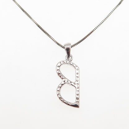 925 Sterling Silver Round-Cut C Z Letter B Initial Box Chain Necklace 18"