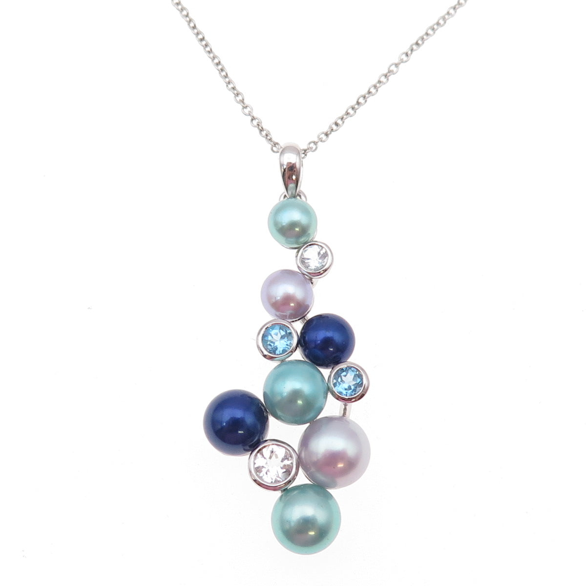 Honora 925 Sterling Real Multi-Color Pearl Blue & White Topaz Chain Necklace 18"