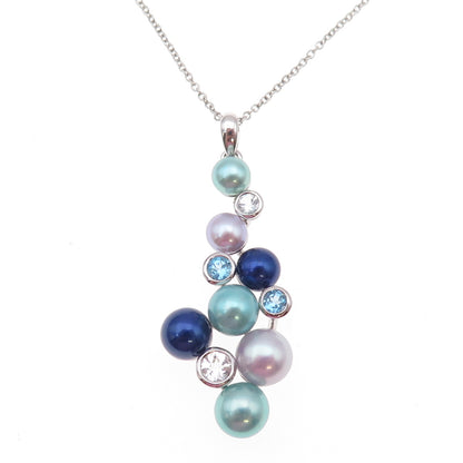 Honora 925 Sterling Real Multi-Color Pearl Blue & White Topaz Chain Necklace 18"