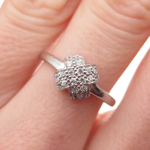 925 Sterling Silver Round-Cut C Z X-Shape Ring Size 6.75