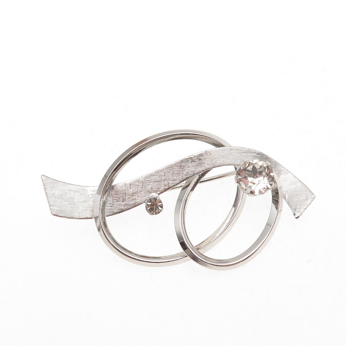 Van Dell 925 Sterling Silver Vintage Rhinestone Ribbon Pin Brooch