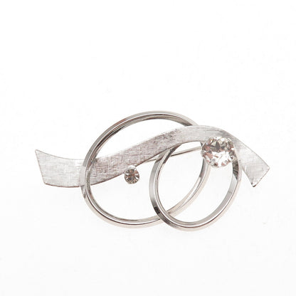 Van Dell 925 Sterling Silver Vintage Rhinestone Ribbon Pin Brooch