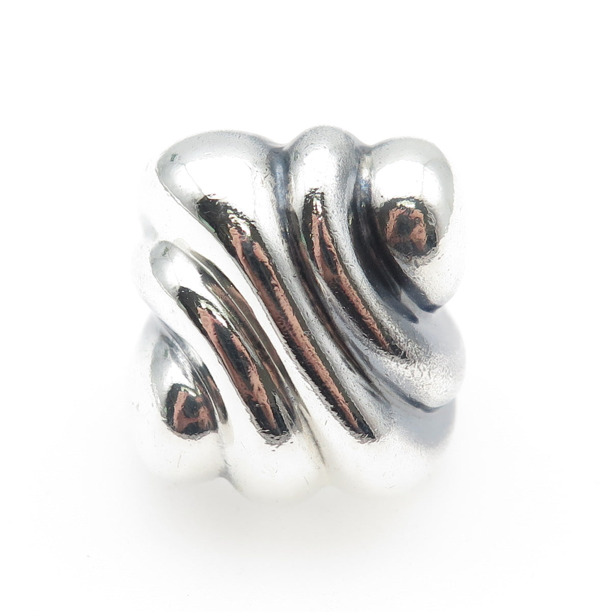 925 Sterling Silver Vintage Mexico Modernist Ribbed Dome Oxidized Ring Size 7