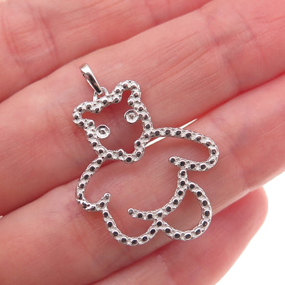 925 Sterling Silver Real Round-Cut Diamond Bear Dotted Charm Pendant