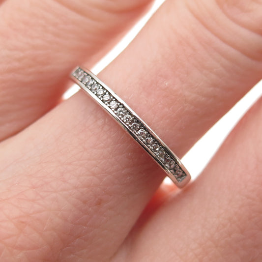 925 Sterling Silver Round-Cut C Z Half Eternity Stackable Band Ring Size 6.75