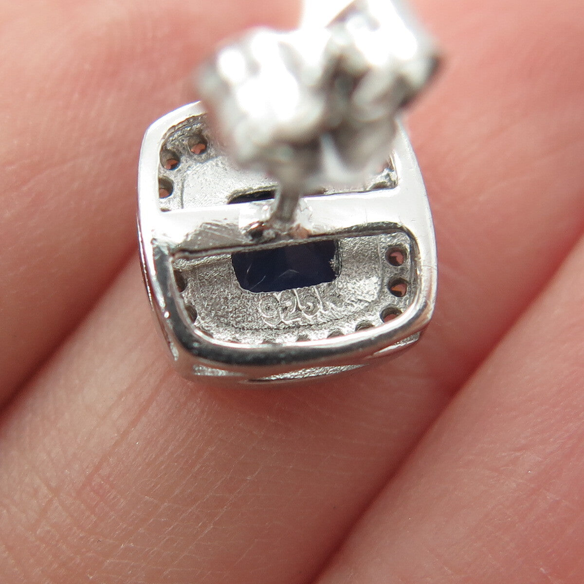 925 Sterling Silver White & Blue C Z Stud Earrings