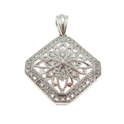 925 Sterling Silver Real Round-Cut Diamond Flower Pendant