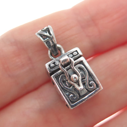 925 Sterling Silver Vintage Enamel US Flag Box Oxidized Minimalist Charm Pendant