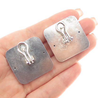 925 Sterling Silver Vintage Real Amber Modernist Omega Back Earrings