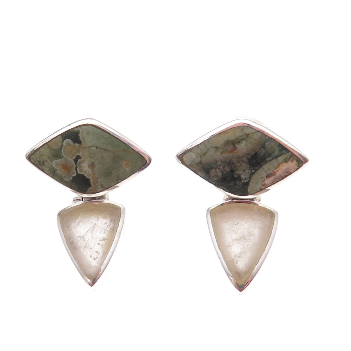Paul Brackna Sterling Silver Vintage Real Turquoise & Quartz Modernist Earrings