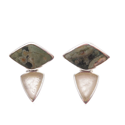 Paul Brackna Sterling Silver Vintage Real Turquoise & Quartz Modernist Earrings