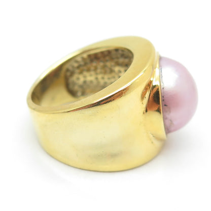 925 Sterling Silver Gold Plated Vintage Real Rose Pearl Ring Size 6